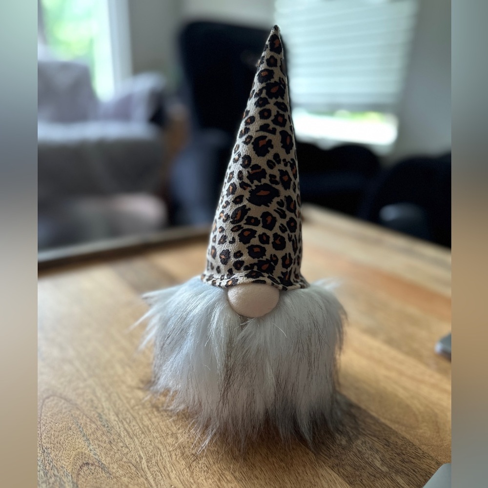 Leopard Print Gnome with Fluffy Beard